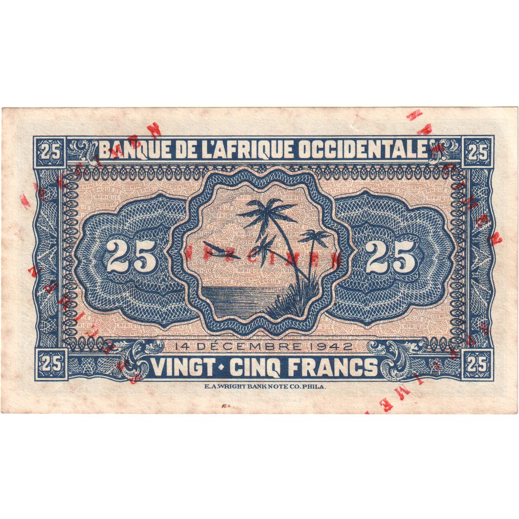 French West Africa, 25 Francs, 1942-12-14, Specimen, UNZ-