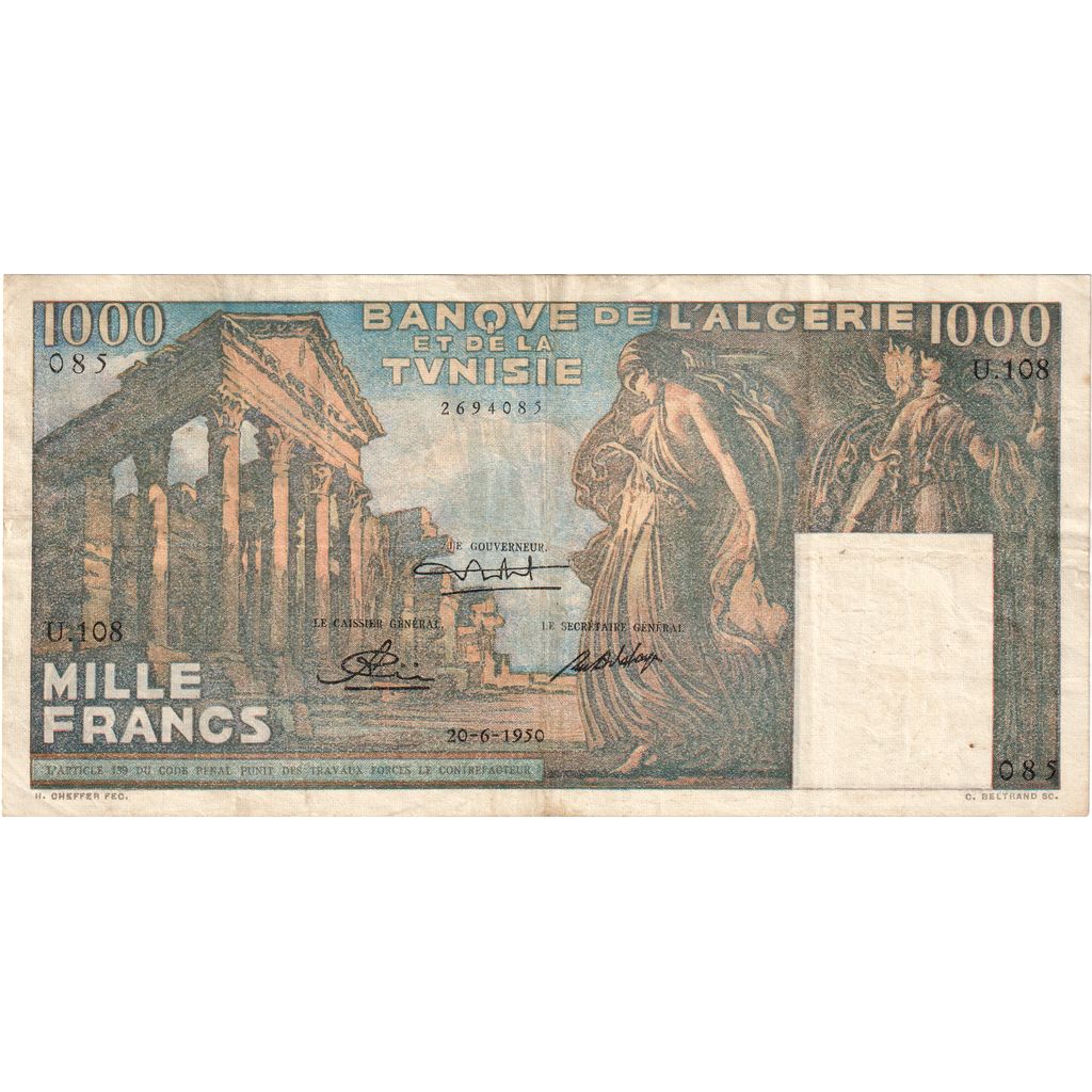Tunisia, 1000 Francs, 1950-06-20, EF(40-45)