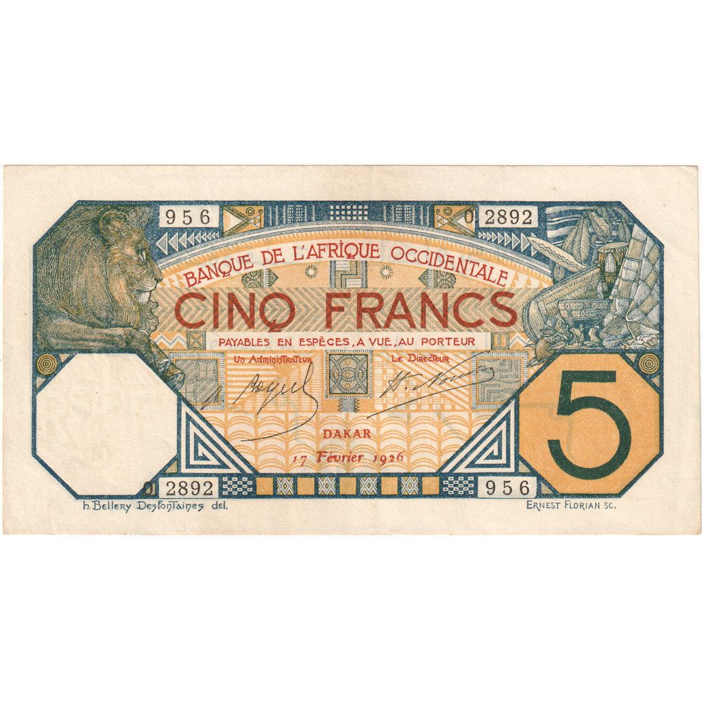 Dakar, 5 Francs, 1926-02-17, EBC