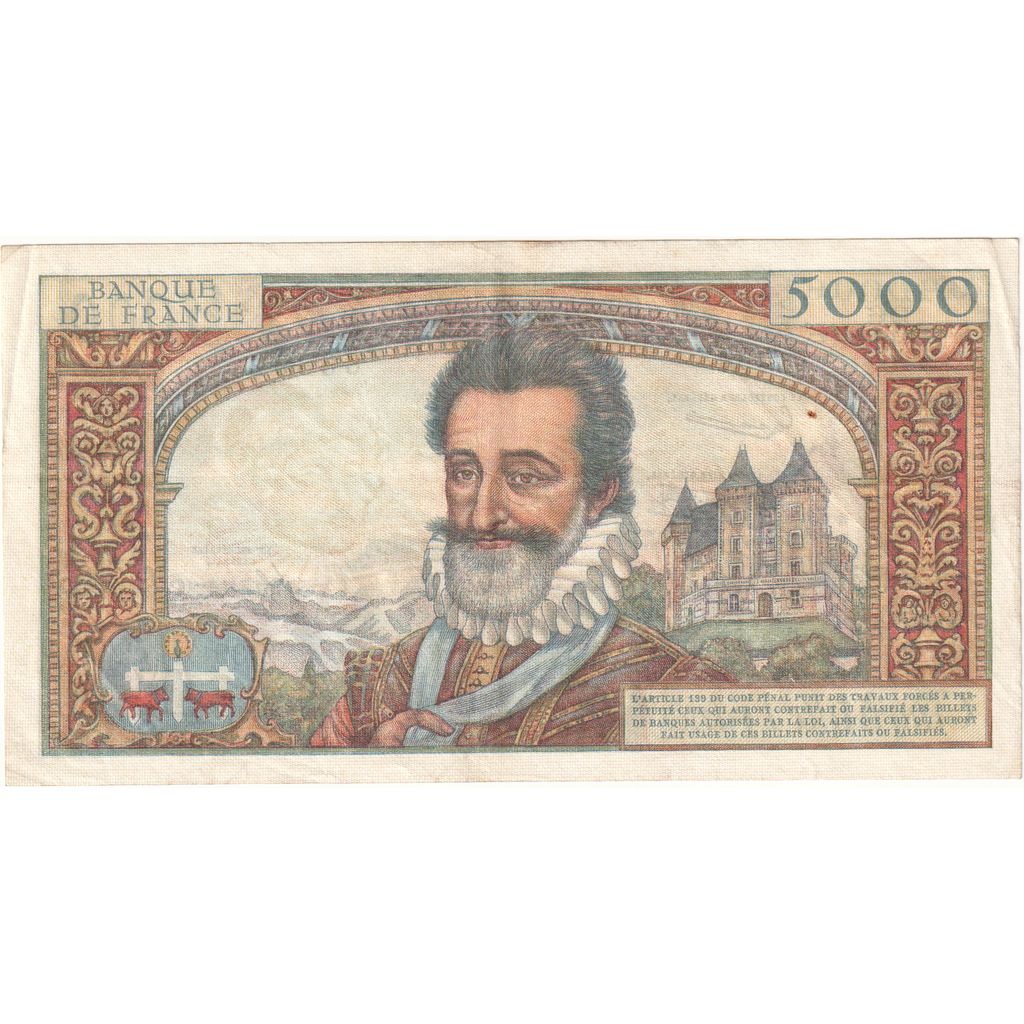 France, 5000 Francs, Henri IV, 1958-01-02, Z.39, EF(40-45)