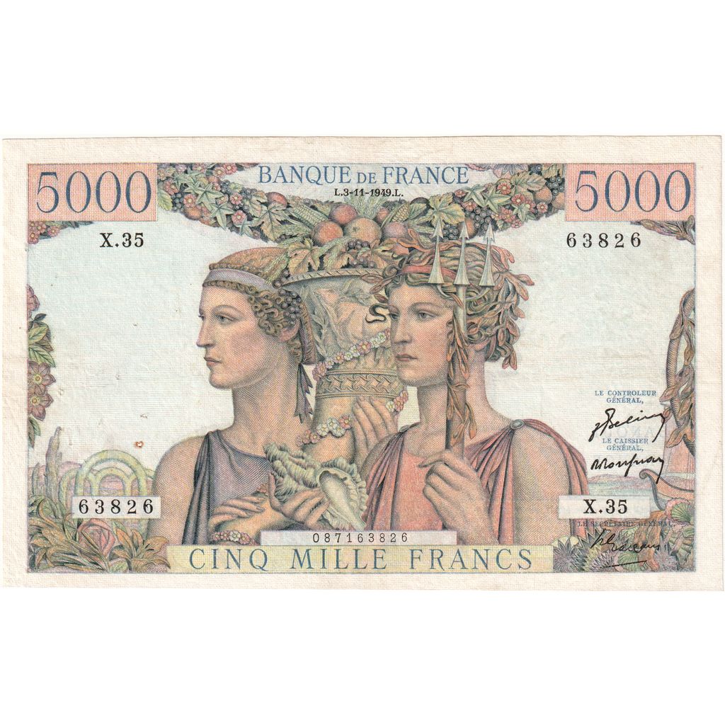 France, 5000 Francs, Terre et Mer, 1949-11-03, X.35, AU(55-58)