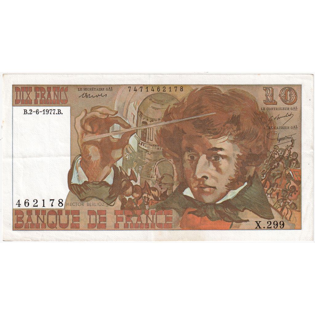 France, 10 Francs, Berlioz, 1977-06-02, X.299, EF(40-45)