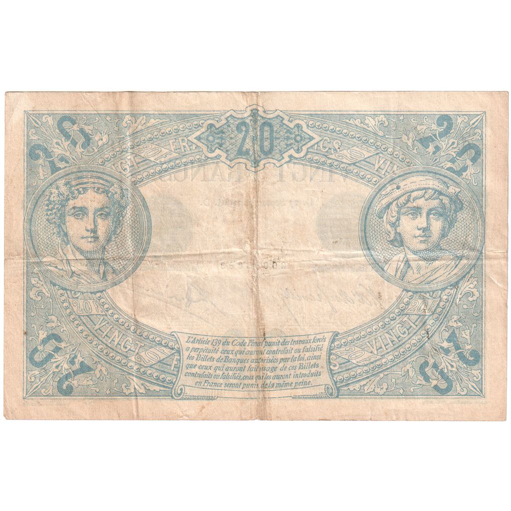 France, 20 Francs, Noir, 1904-09-27, T.802, EF(40-45)
