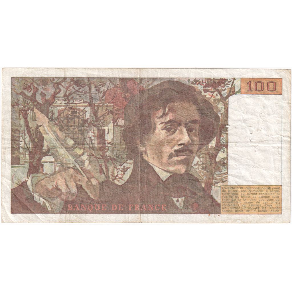 France, 100 Francs, Delacroix, 1989, N.133, VF(20-25)