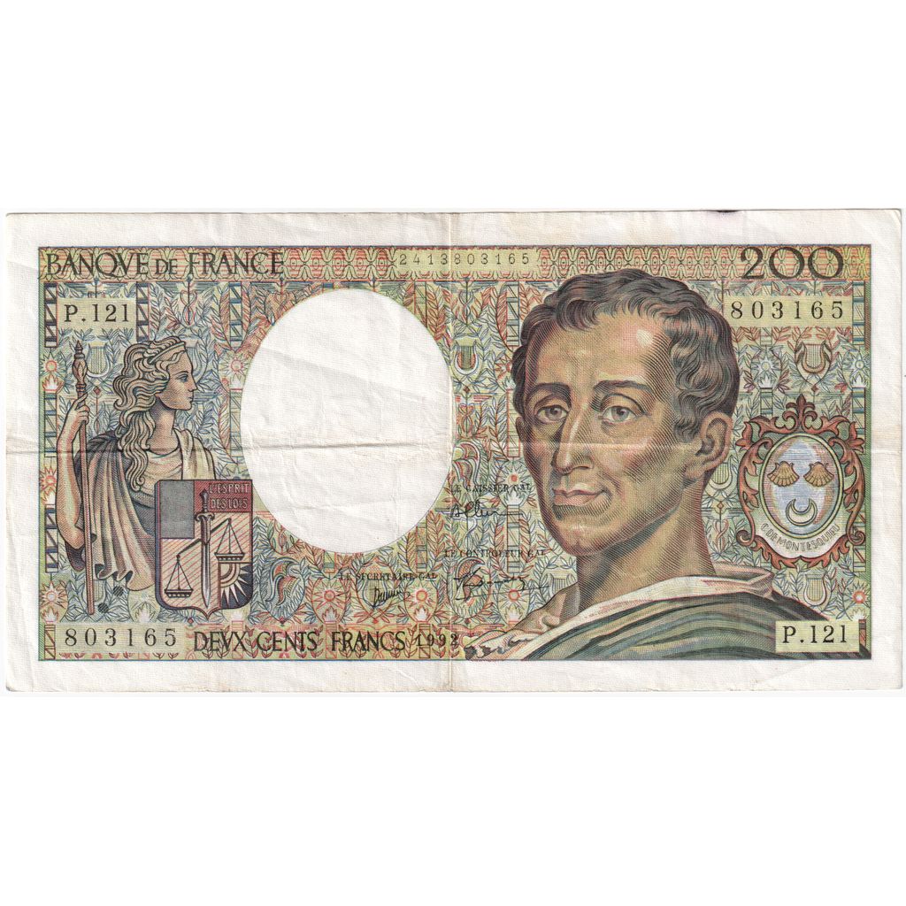 France, 200 Francs, Montesquieu, 1992, P.121, AU(50-53)