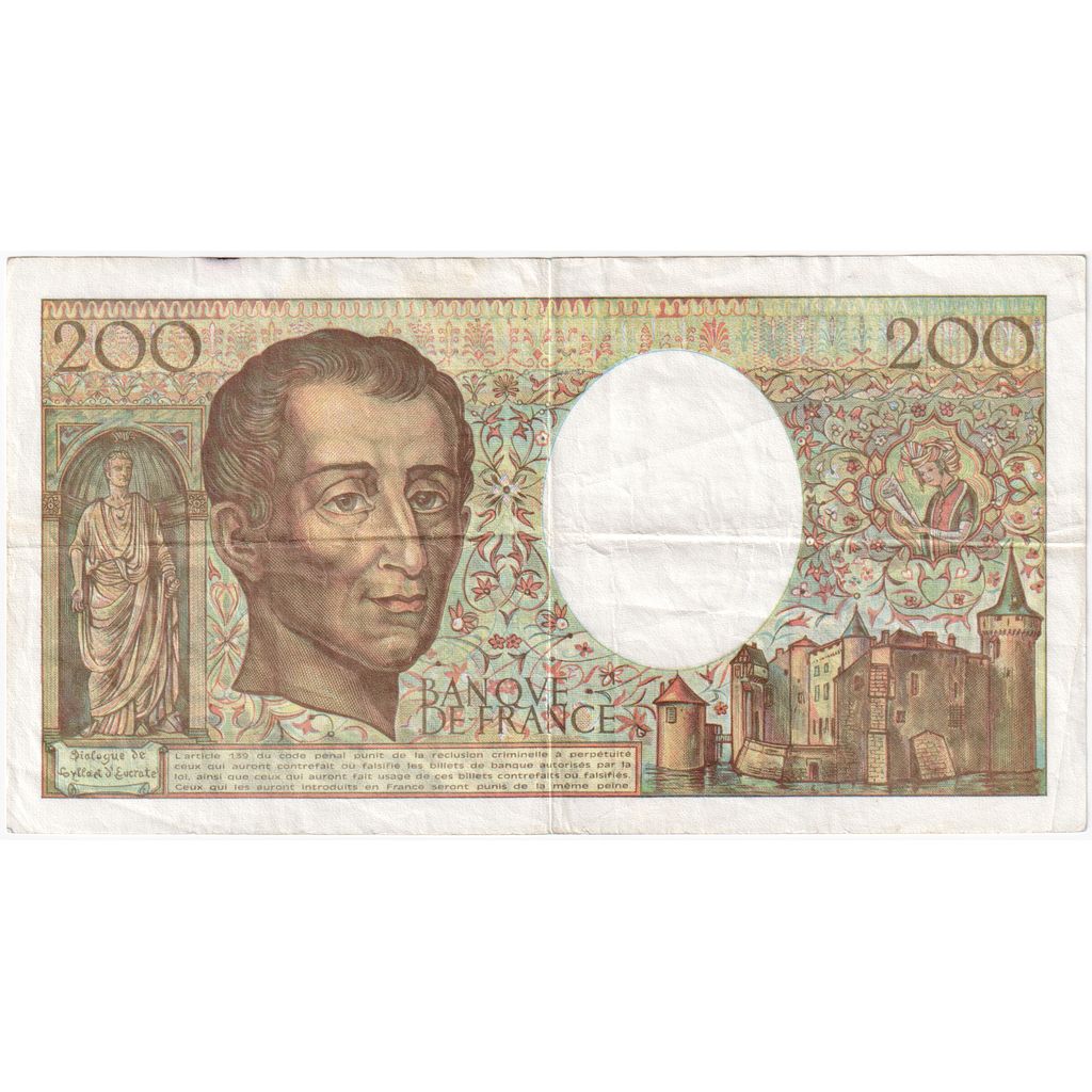 France, 200 Francs, Montesquieu, 1992, P.121, AU(50-53)