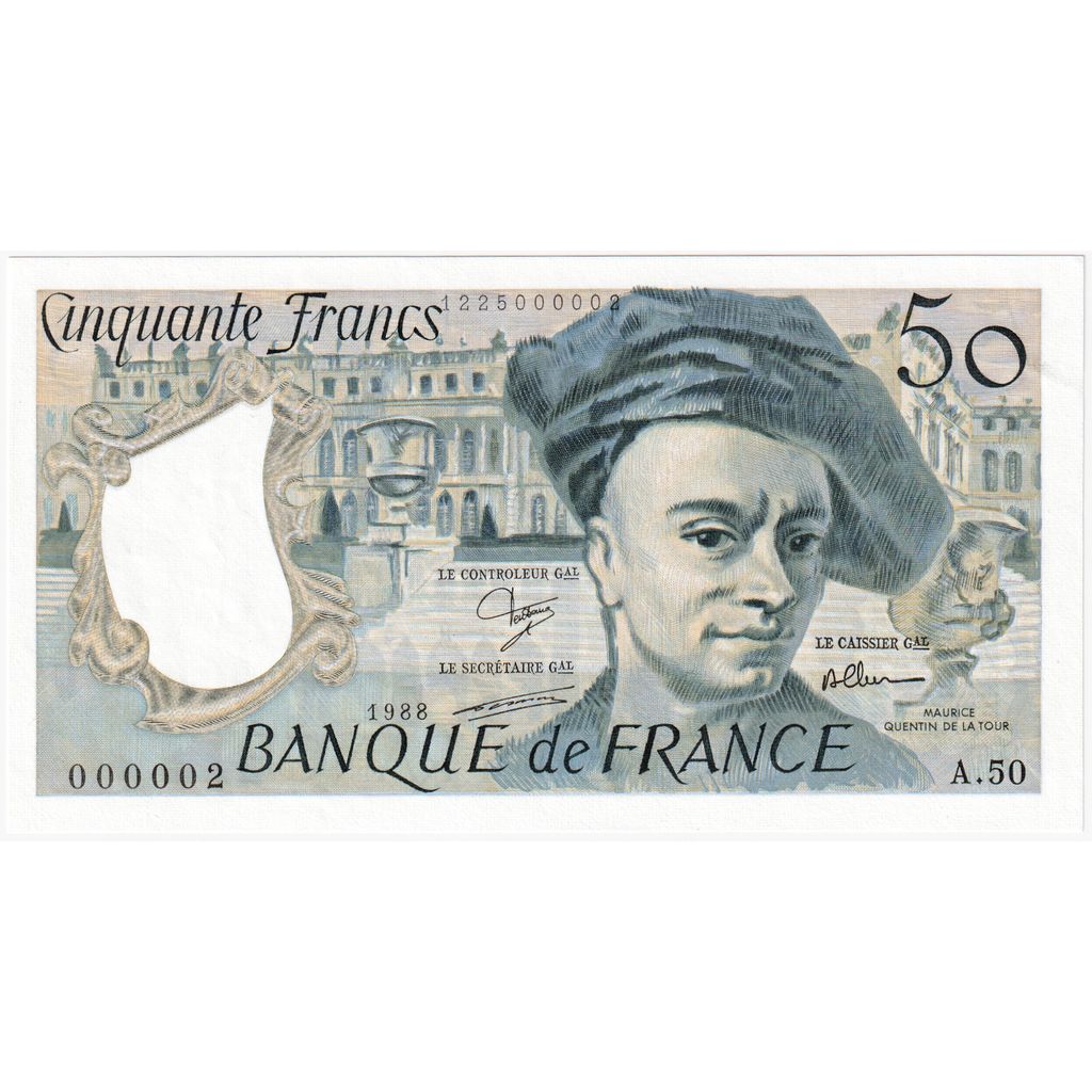 França, 50 Francs, Quentin de La Tour, 1988, A.50, Pedigree, AU(55-58)