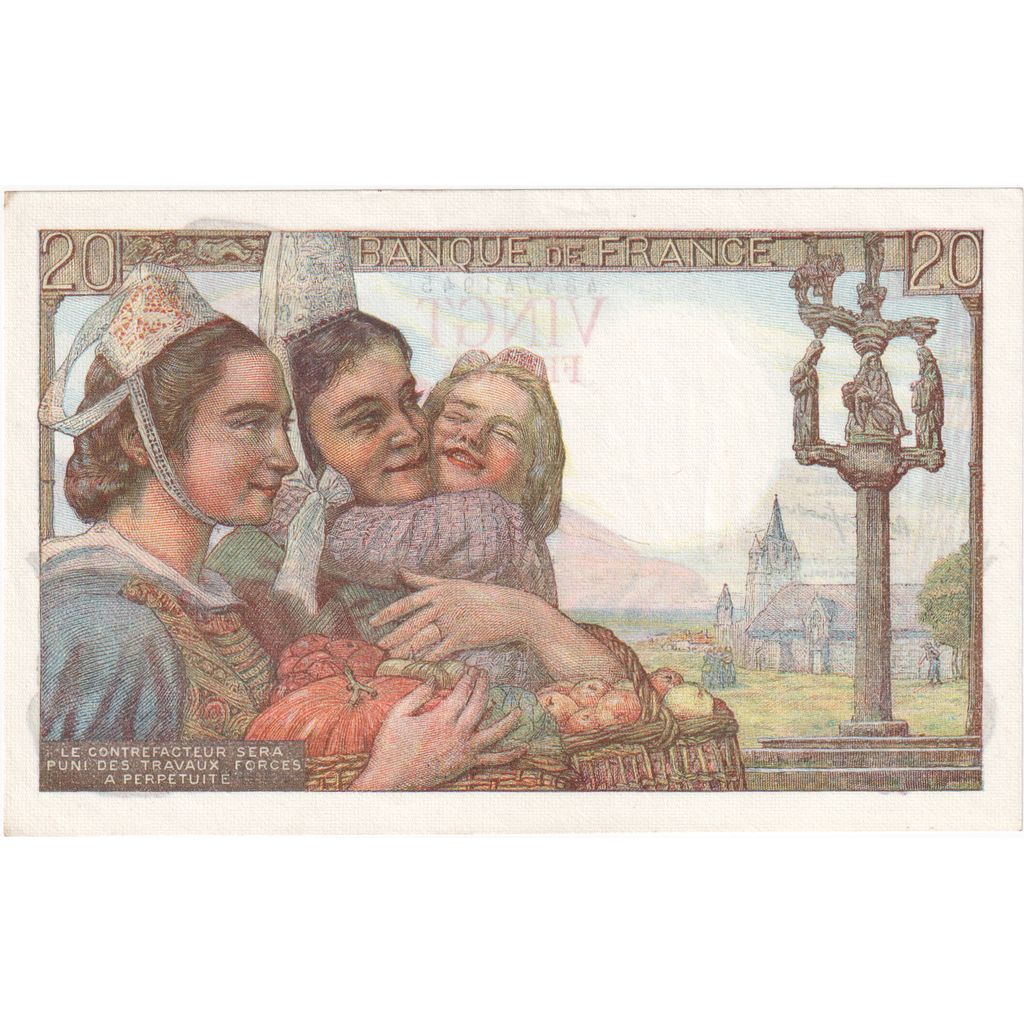 France, 20 Francs, Pêcheur, 1949-03-10, Y.194, Pedigree, AU(55-58)