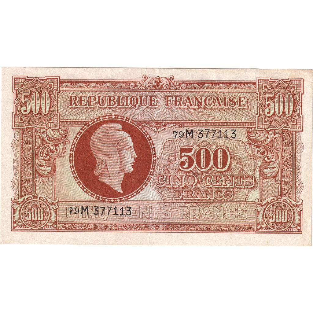 Francia, 500 Francs, Marianne, Undated (1945), 79M, BB+