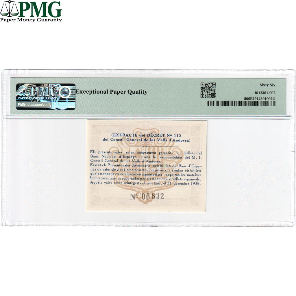 Andorra, 50 Centims, 1936-12-19, UNC 66 EPQ, PMG