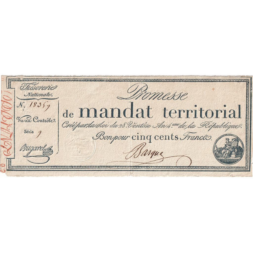 Francja, 500 Francs, 1796-03-18, 9, AU(50-53)