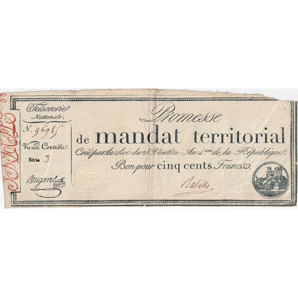 France, 500 Francs, 1796-03-18, 3, EF(40-45)