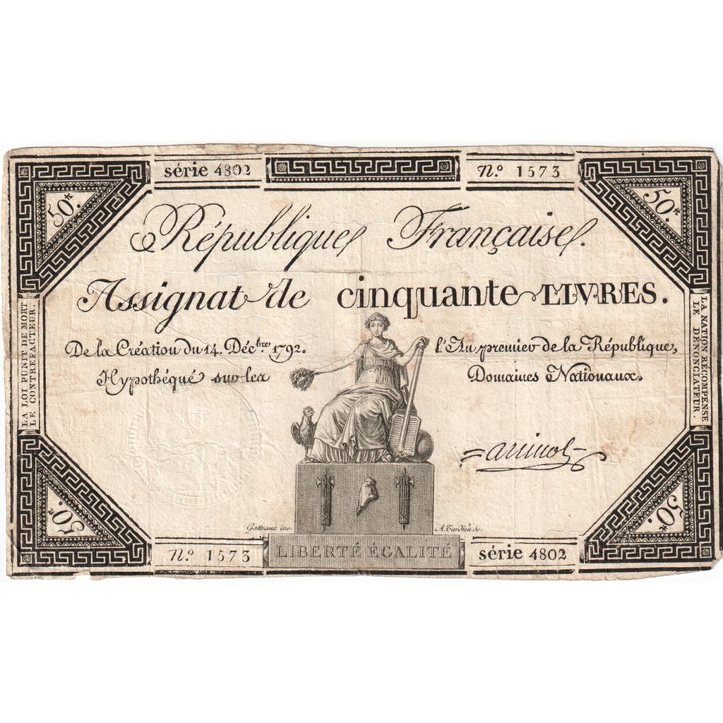 France, 50 Livres, 1792-12-14, 4802, VF(20-25)