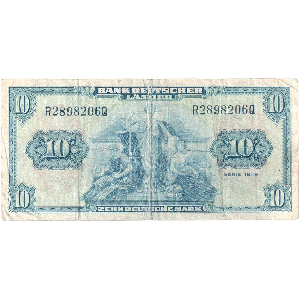 ALEMANHA - REPÚBLICA FEDERAL, 10 Deutsche Mark, 1949-08-22, VF(20-25)