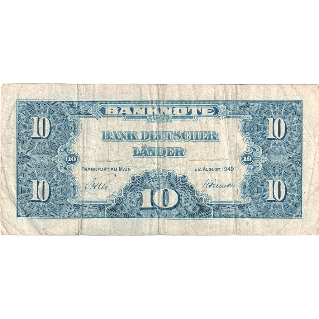 ALEMANHA - REPÚBLICA FEDERAL, 10 Deutsche Mark, 1949-08-22, VF(20-25)