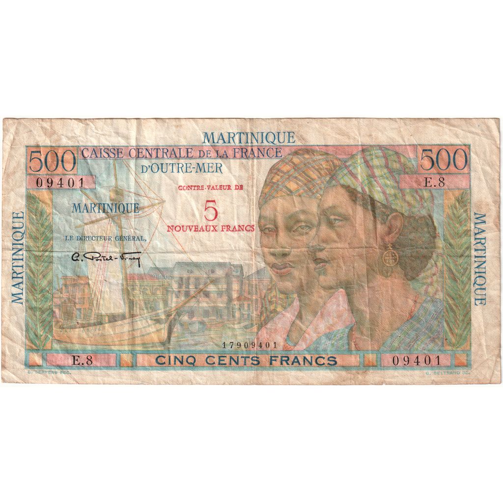 Martinique, 5 Nouveaux Francs sur 500 Francs, non daté (1960-1963), TB