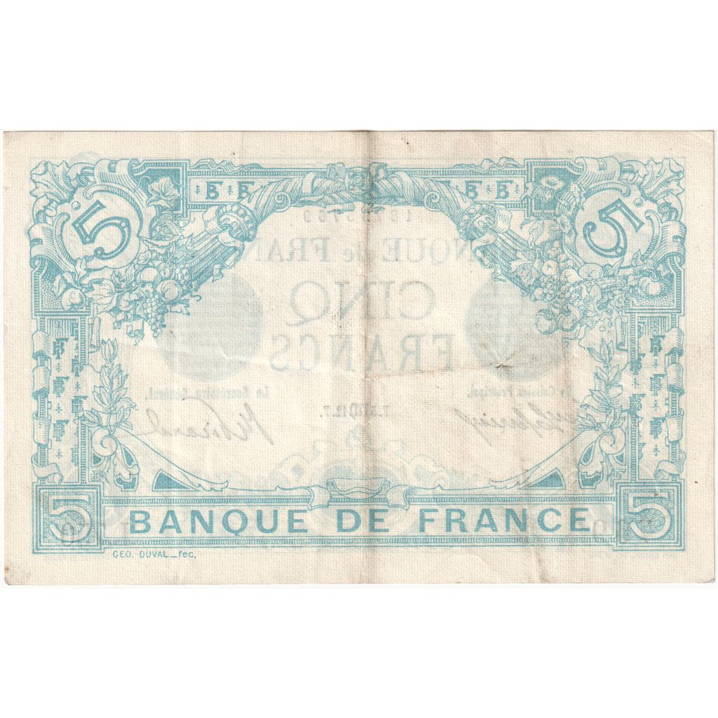 France, 5 Francs, Bleu, 1912-08-05, L.750, EF(40-45)