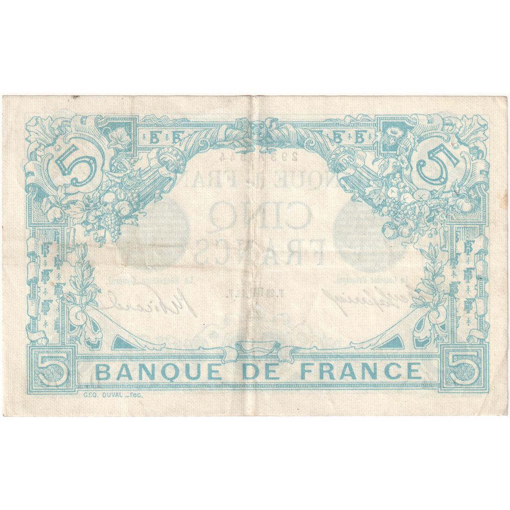 France, 5 Francs, Bleu, 1912-10-28, D.1176, EF(40-45)