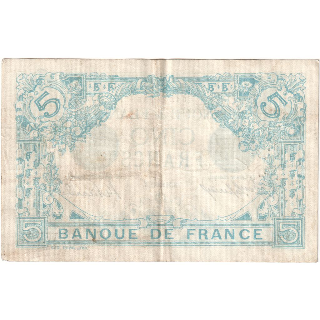 Francia, 5 Francs, Bleu, 1912-01-31, W.77, MBC