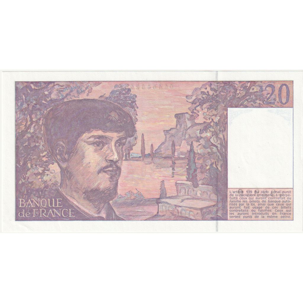 France, 20 Francs, Debussy, 1991, W.034, UNC(63)