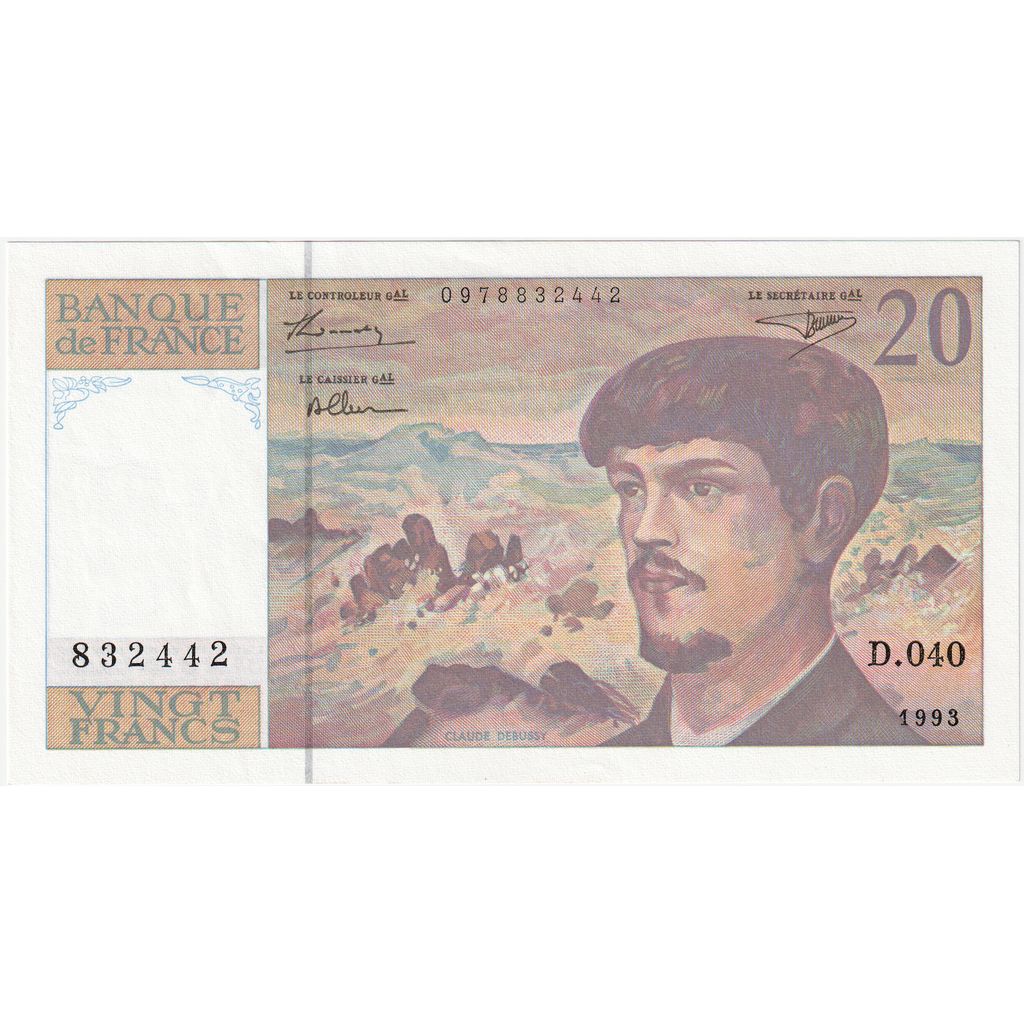 France, 20 Francs, Debussy, 1993, D.040, UNC(63)