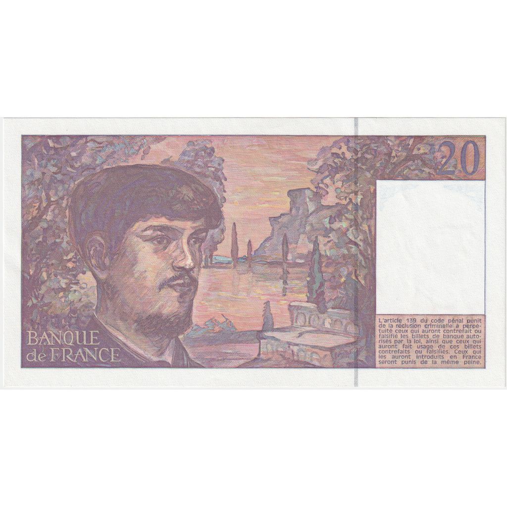France, 20 Francs, Debussy, 1993, D.040, UNC(63)