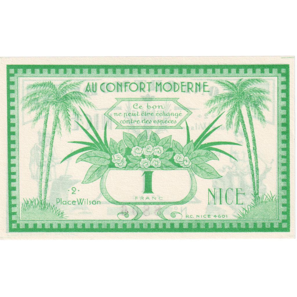 Francja, 1 Franc, ND(1930-1940), Au Confort moderne, Nice, AU(55-58)