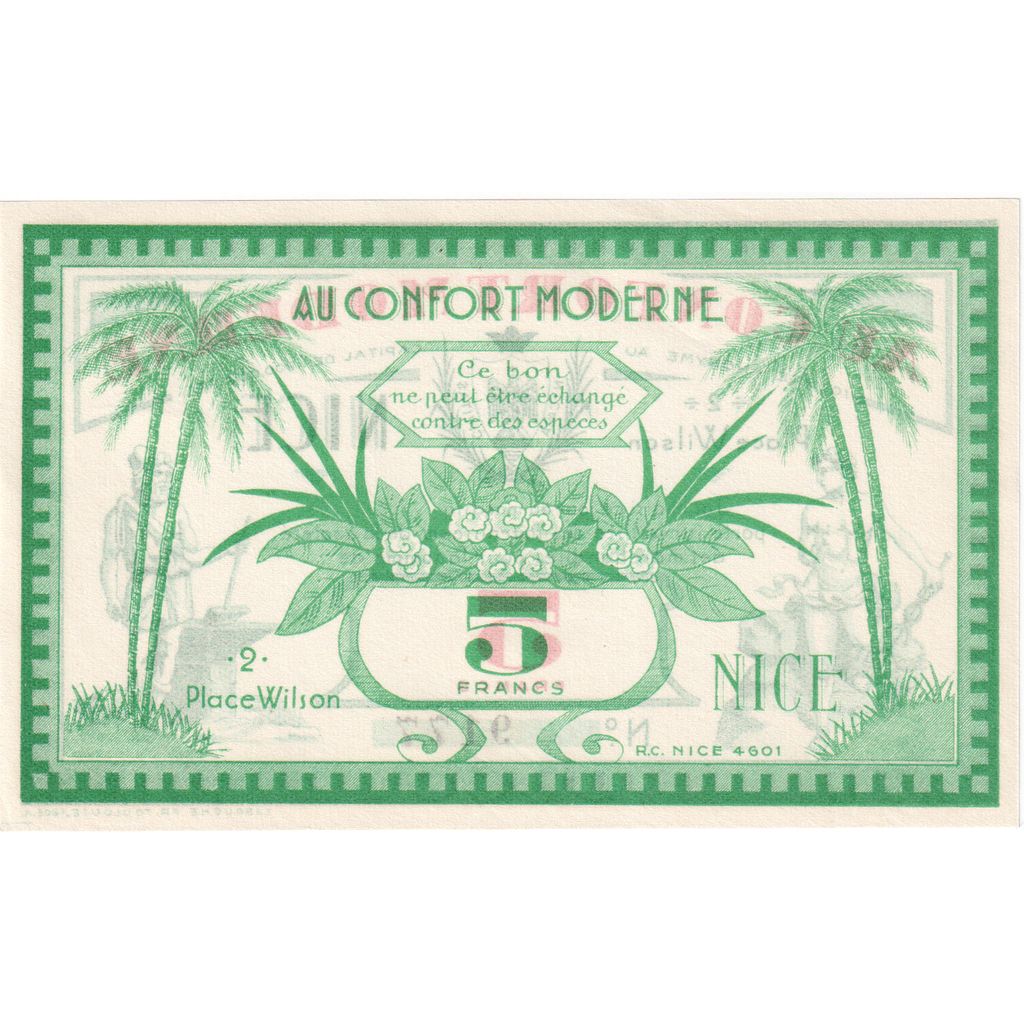 Francia, 5 Francs, ND(1930-1940), Au Confort moderne, Nice, SPL-