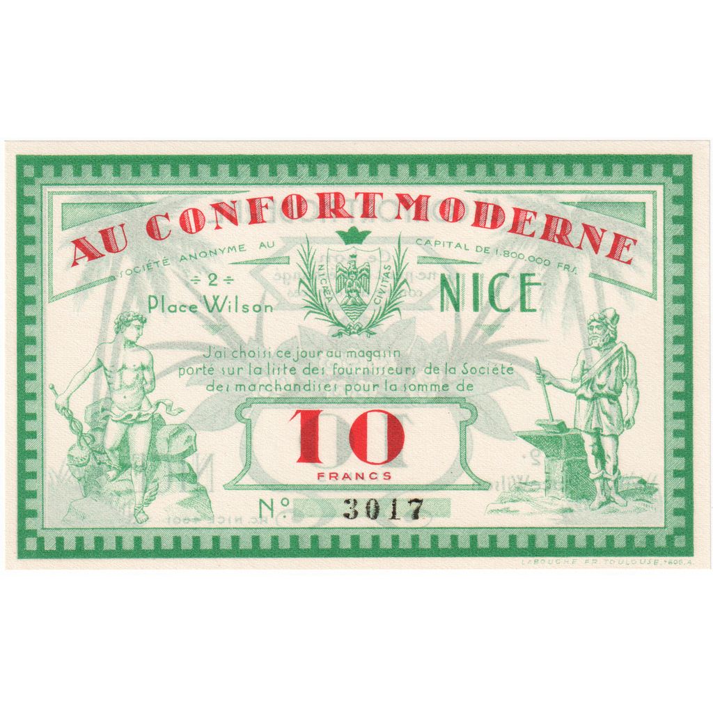 France, 10 Francs, ND(1930-1940), Au Confort moderne, Nice, AU(55-58)