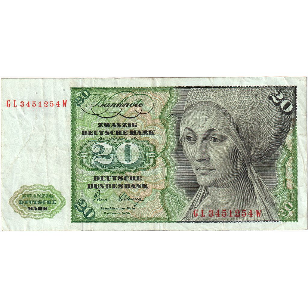 GERMANIA - REPUBBLICA FEDERALE, 20 Deutsche Mark, 1980-01-02, MB+