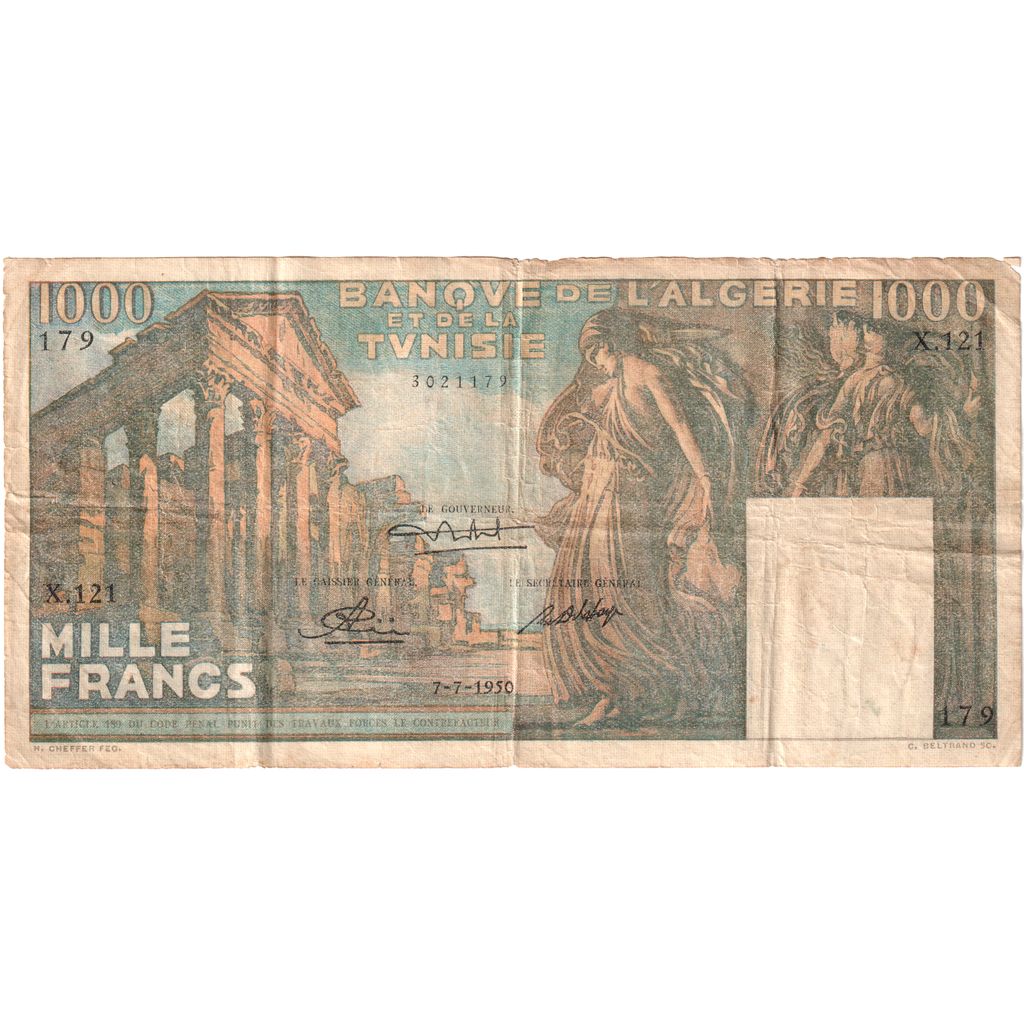 Tunisia, 1000 Francs, 1950-07-07, VF(20-25)