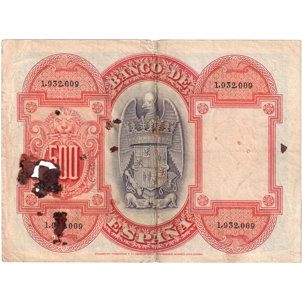 Hiszpania, 500 Pesetas, 1927-07-24, VF(20-25)