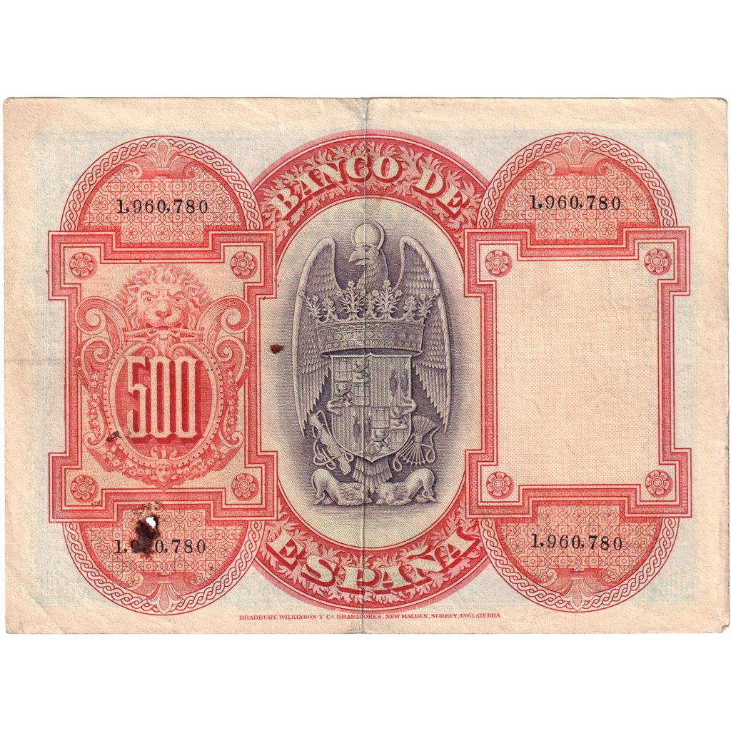 Hiszpania, 500 Pesetas, 1927-07-24, VF(30-35)