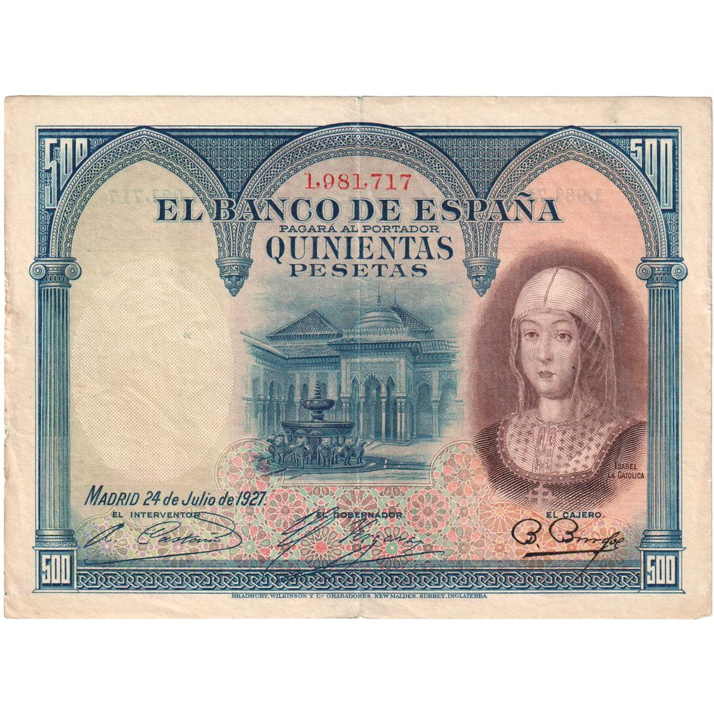 Spanje, 500 Pesetas, 1927-07-24, TTB+