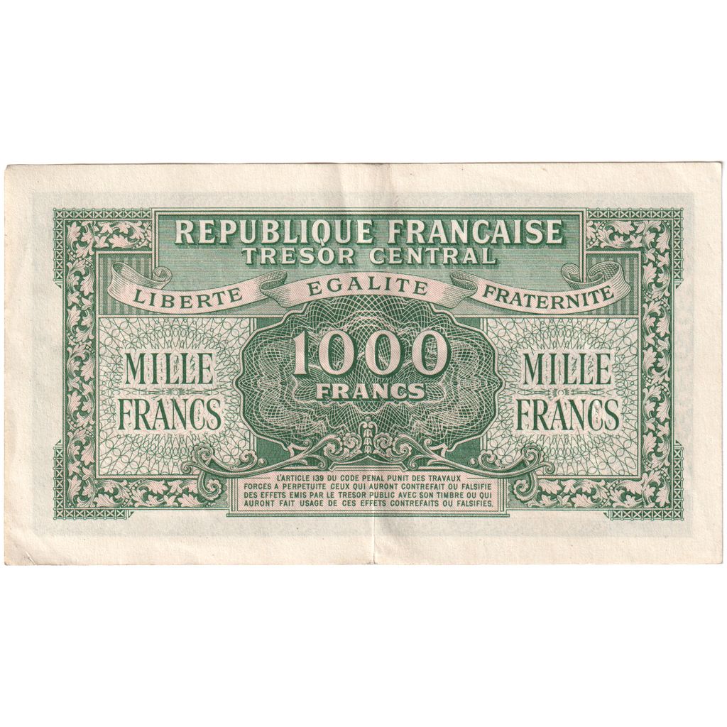 França, 1000 Francs, Marianne, Undated (1945), 22E, AU(50-53)