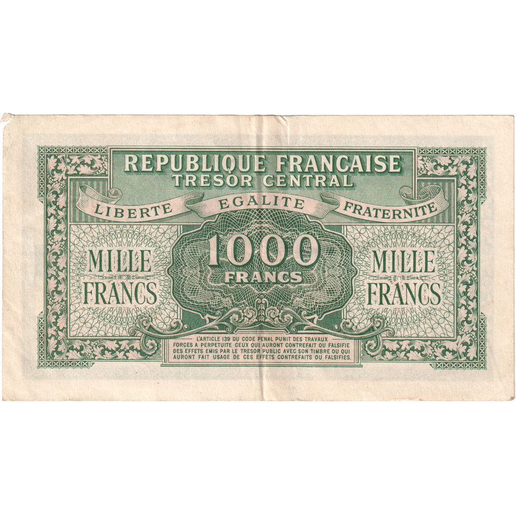 França, 1000 Francs, Marianne, Undated (1945), 22E, EF(40-45)