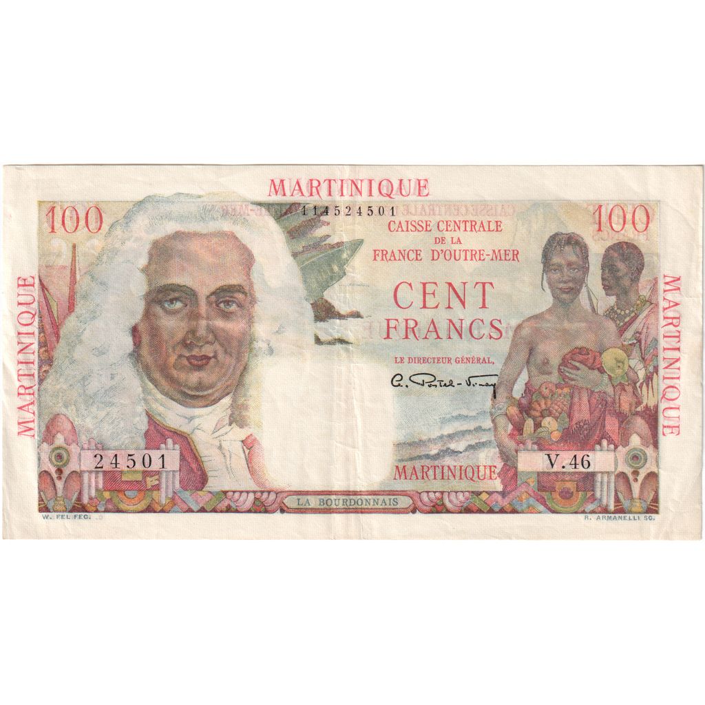 Martynika, 100 Francs, La Bourdonnais, Undated (1947-49), V.46, EF(40-45)
