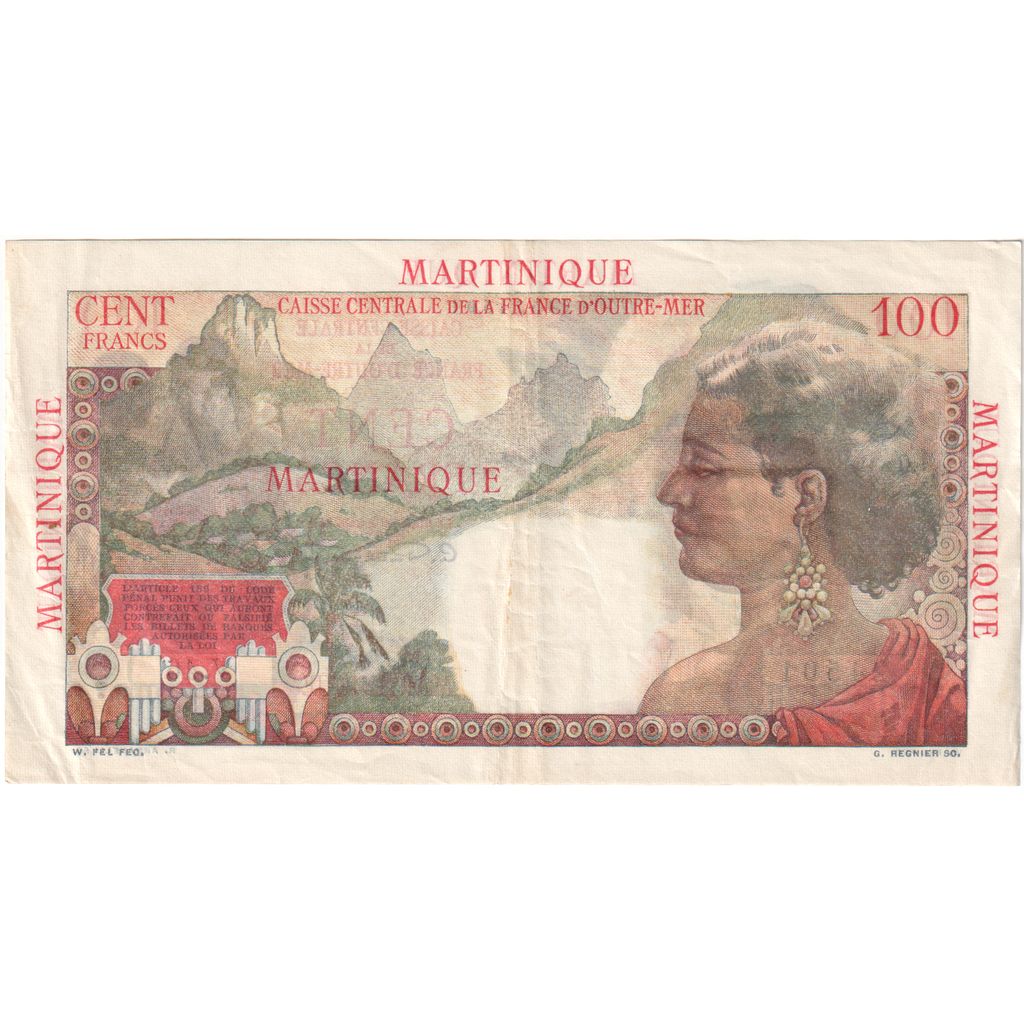 Martynika, 100 Francs, La Bourdonnais, Undated (1947-49), V.46, EF(40-45)