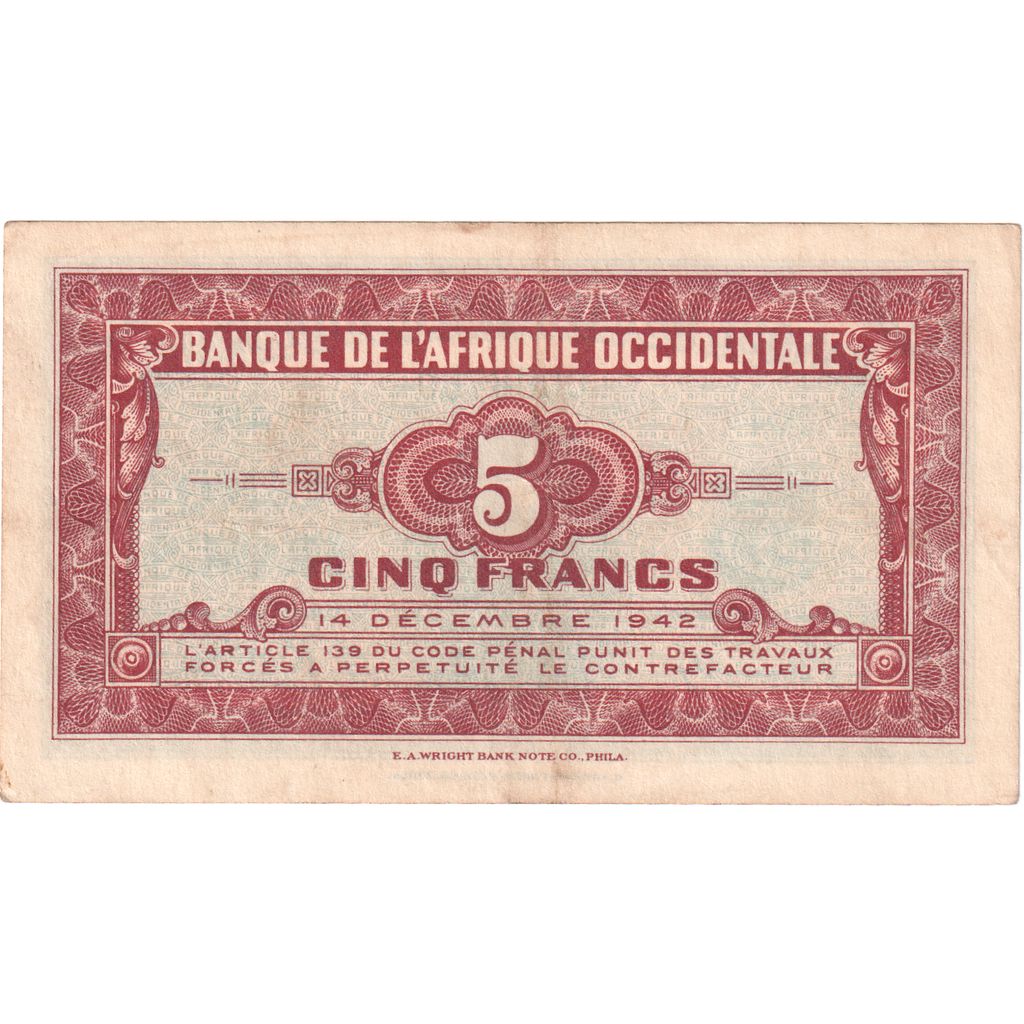 French West Africa, 5 Francs, 1942-12-14, VZ