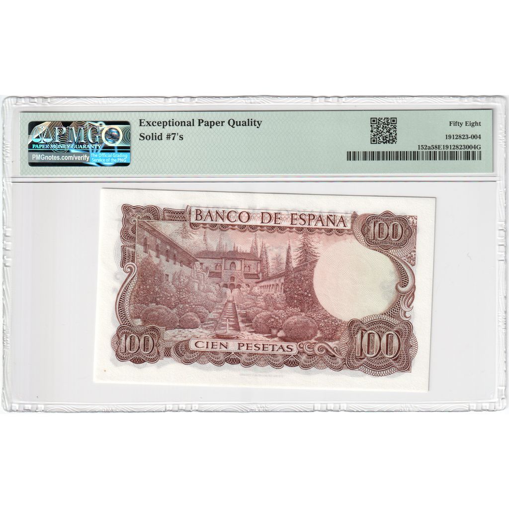 Espagne, 100 Pesetas, 1970-11-17, AU 58 EPQ, PMG