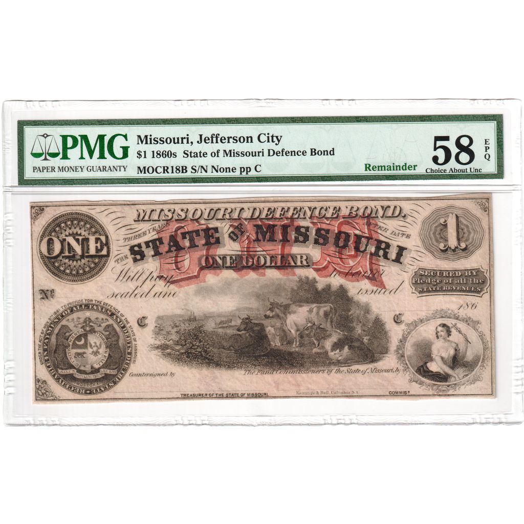 Estados Confederados de América, 1 Dollar, 186-, Remainder, AU 58 EPQ, PMG