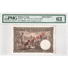 Belgisch Congo, 10 Francs, 1937-09-10, Specimen, UNC 63, PMG