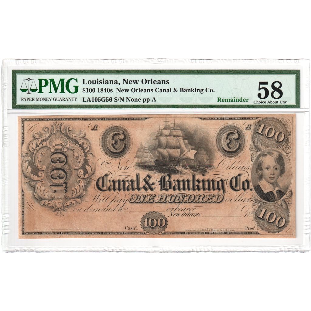 USA, 100 Dollars, Remainder, Louisiana, New Orleans, AU 58, PMG