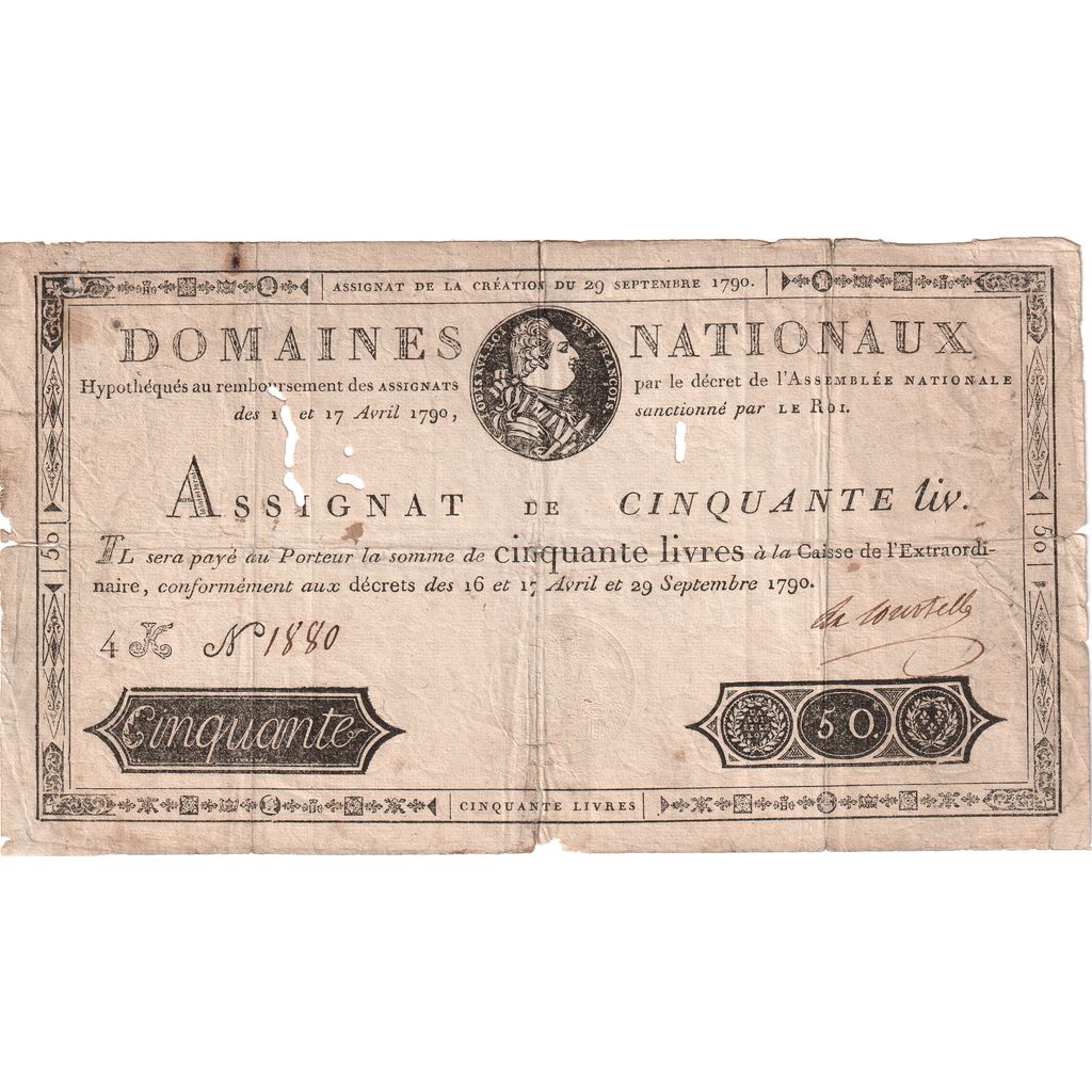 Frankreich, 50 Livres, 1790-09-29, 4K, S+