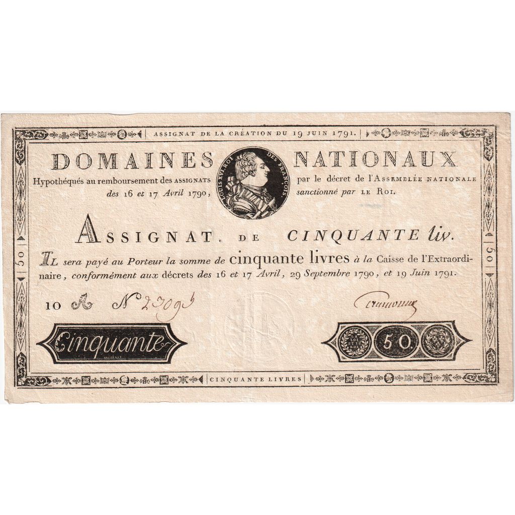 Francia, 50 Livres, 1791-06-19, 10A, BB