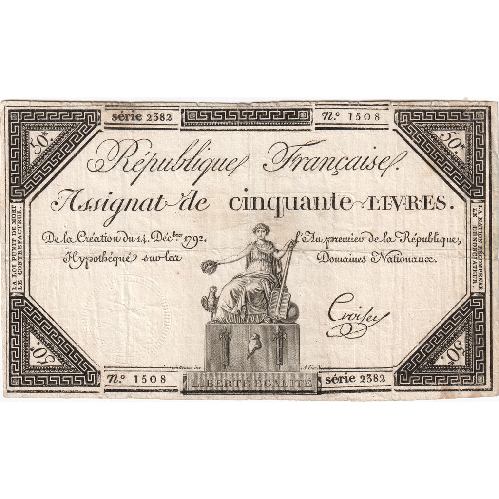 Francja, 50 Livres, 1792-12-14, 2382, EF(40-45)