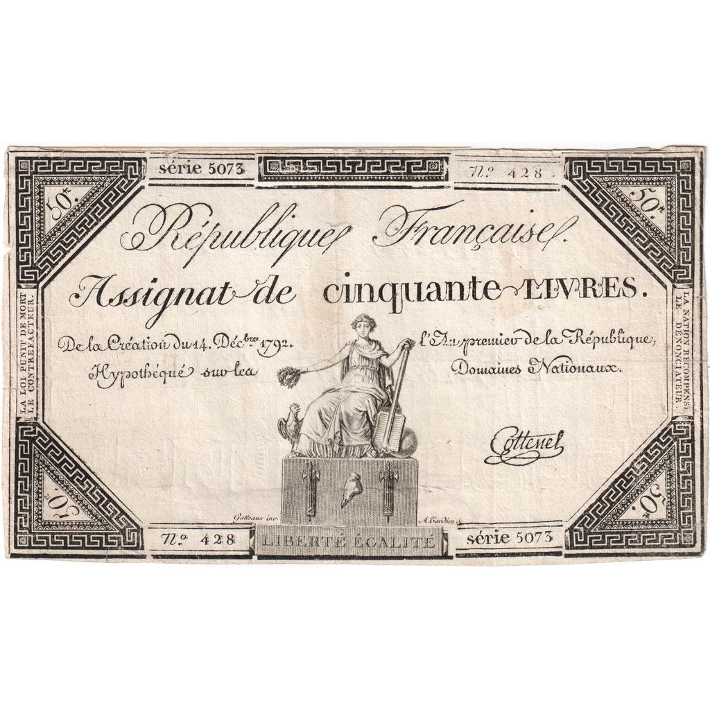 France, 50 Livres, 1792-12-14, 5073, TTB