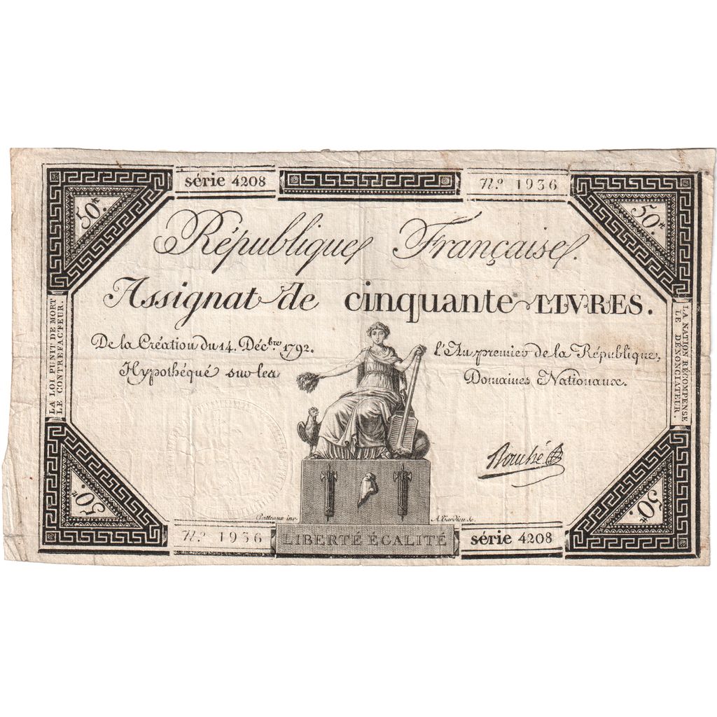 Francia, 50 Livres, 1792-12-14, 4208, MBC