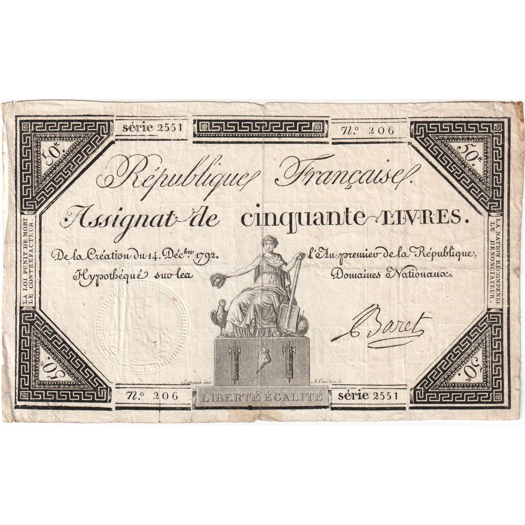 Frankreich, 50 Livres, 1792-12-14, 2551, S+