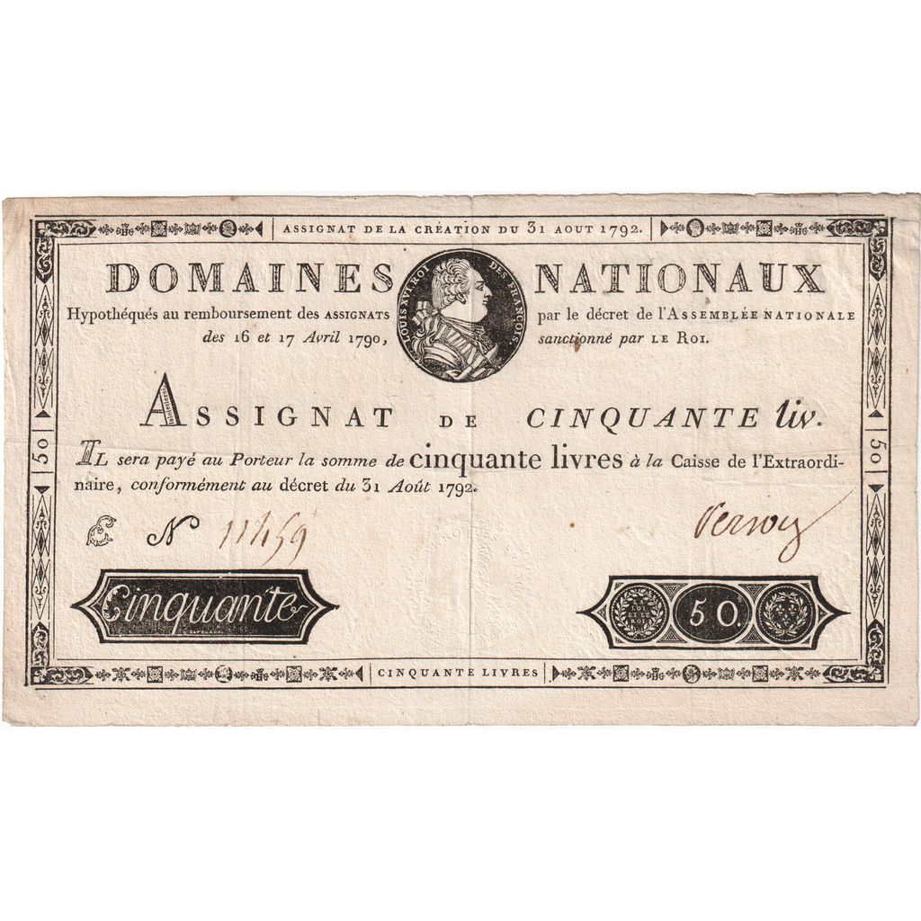 France, 50 Livres, 1792-08-31, E, TTB